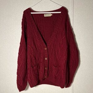 vintage llbean 100% wool cableknit xl button chunky fisherman cardigan sweater.